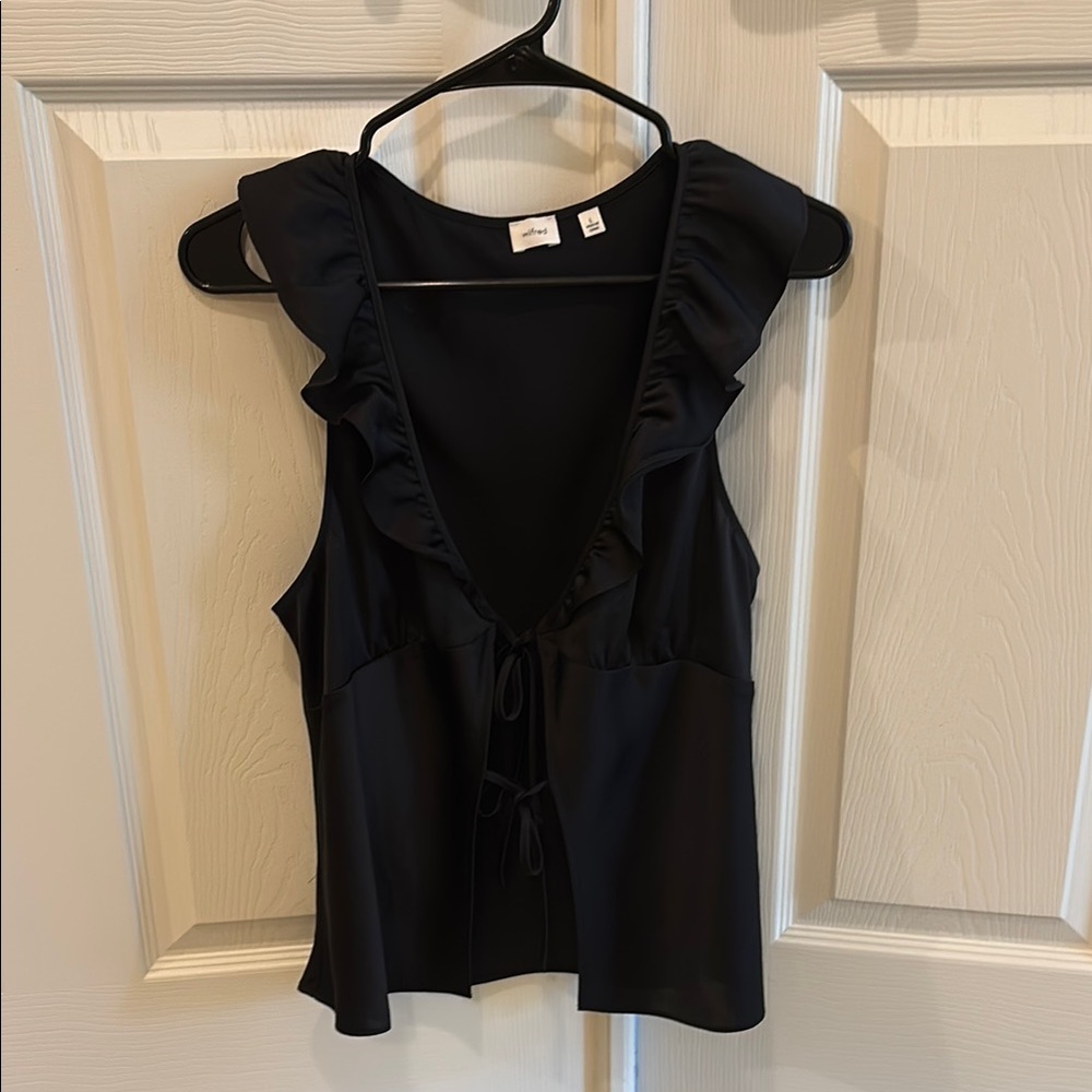 Aritzia Black Ruffle V-Neck Tank Top